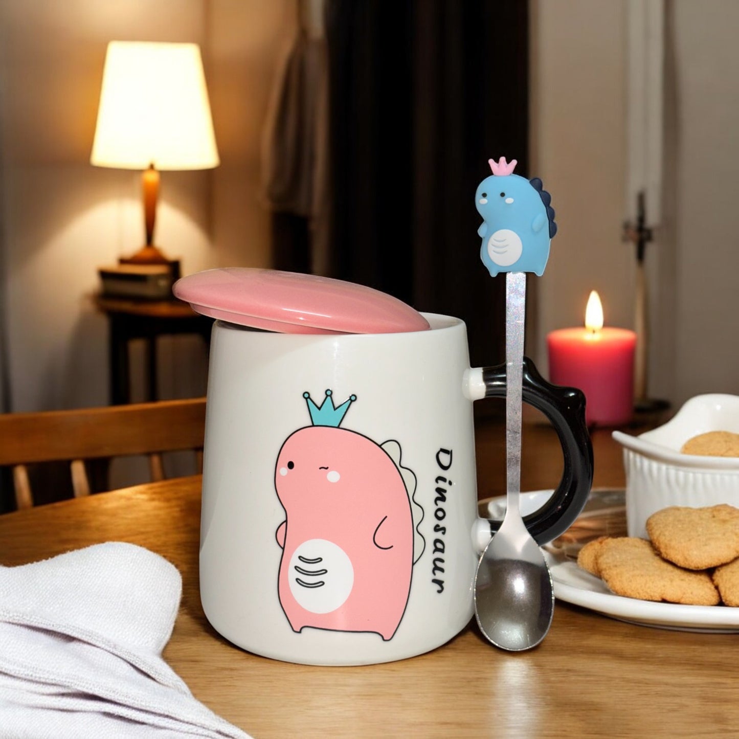 Dino Majesty Ceramic Mug (With Spoon and Lid)