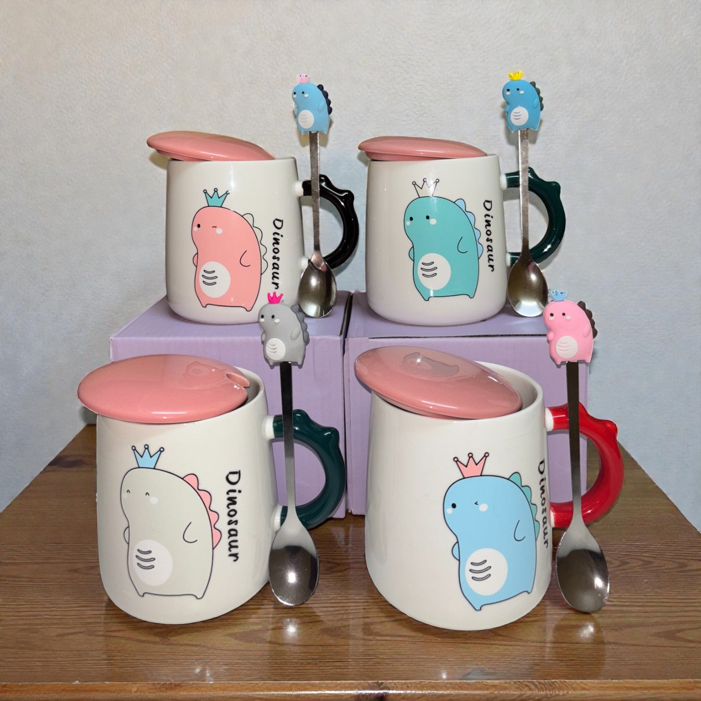 Dino Majesty Ceramic Mug (With Spoon and Lid)