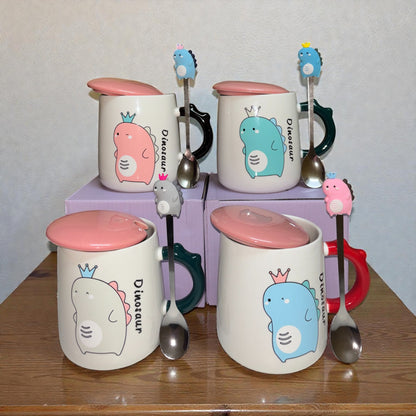 Dino Majesty Ceramic Mug (With Spoon and Lid)