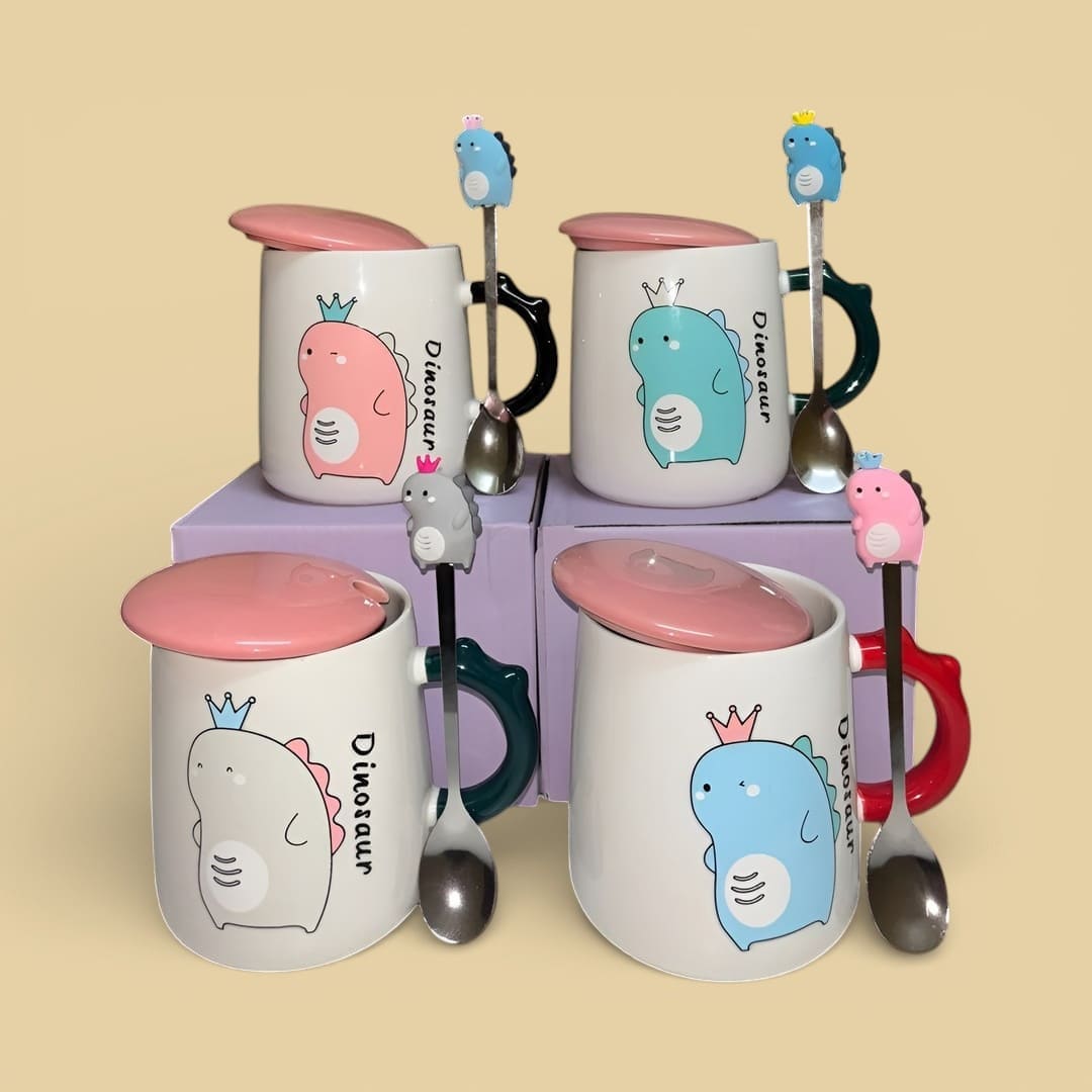 Dino Majesty Ceramic Mug (With Spoon and Lid)