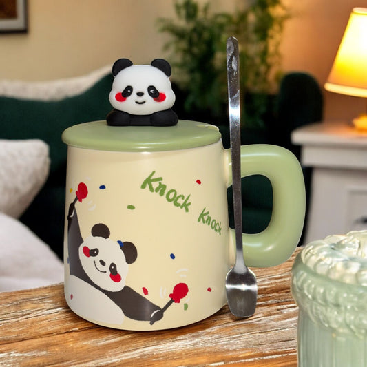 Jade Panda Ceramic Cup (With Spoon and Lid)