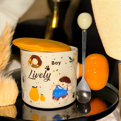Synced Souls Ceramic Cups (With Spoon and Lid)