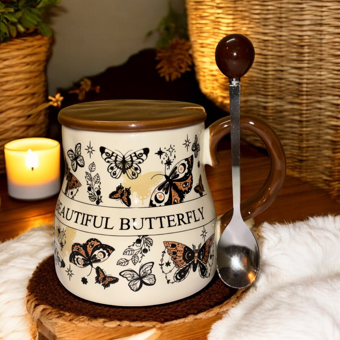 Victorian Flutter Ceramic Mug (With Spoon and Lid)