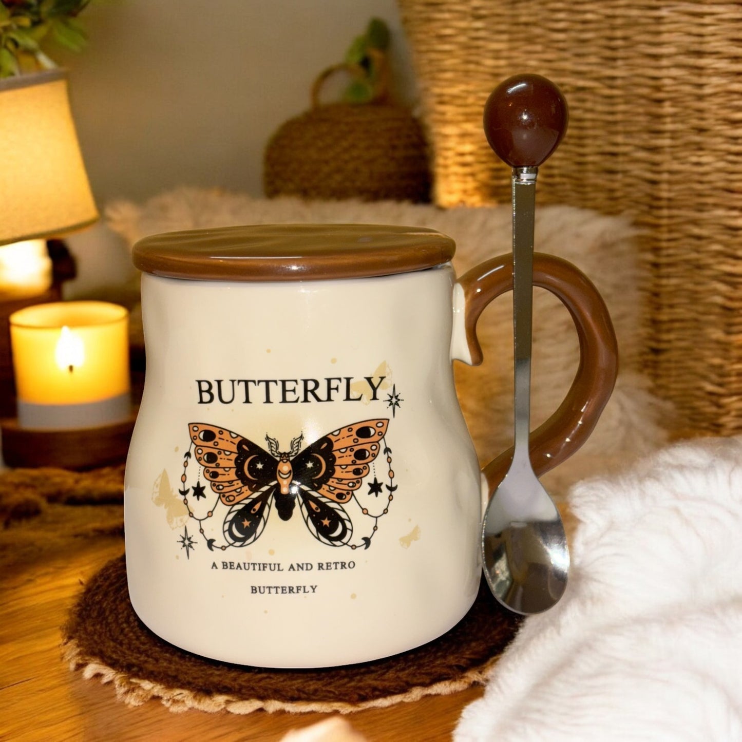 Victorian Flutter Ceramic Mug (With Spoon and Lid)