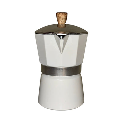 Moka Pot with Elegant Wooden Texture Handle (150ml / 3 Cup) - White