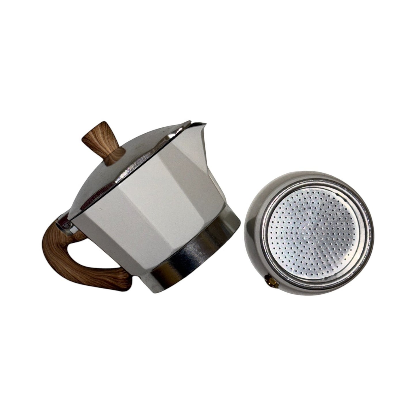 Moka Pot with Elegant Wooden Texture Handle (150ml / 3 Cup) - White