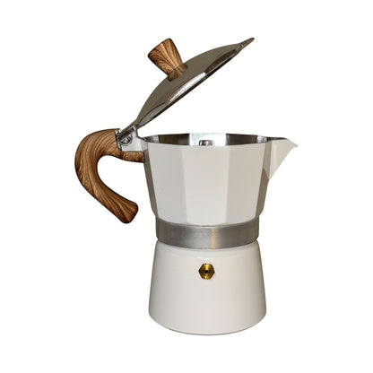 Moka Pot with Elegant Wooden Texture Handle (150ml / 3 Cup) - White
