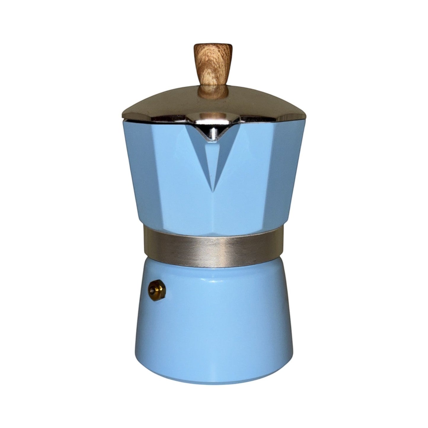 Moka Pot with Elegant Wooden Texture Handle (150ml / 3 Cup) - Blue