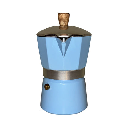 Moka Pot with Elegant Wooden Texture Handle (150ml / 3 Cup) - Blue