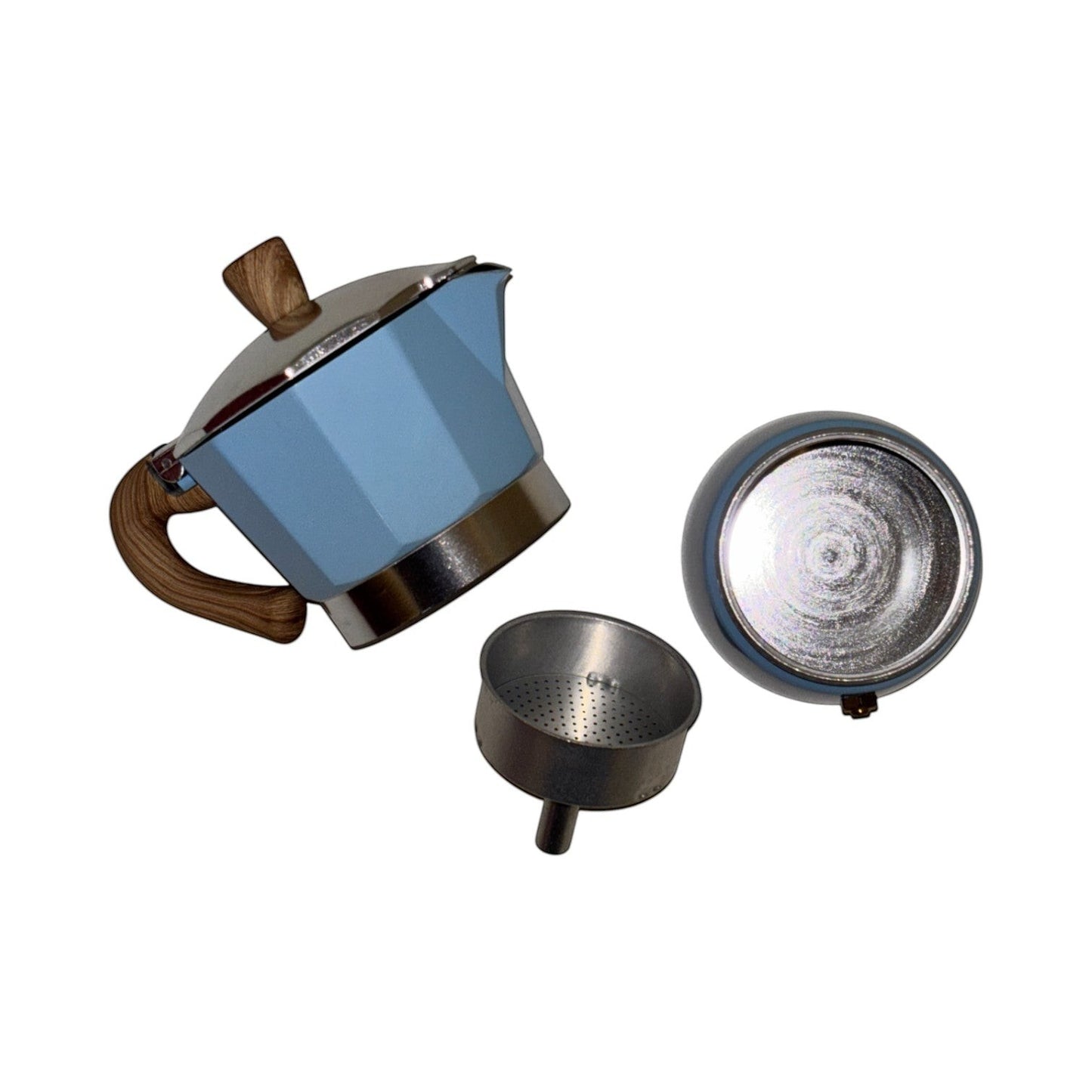 Moka Pot with Elegant Wooden Texture Handle (150ml / 3 Cup) - Blue