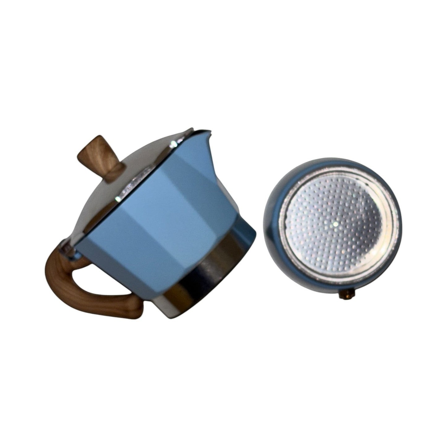 Moka Pot with Elegant Wooden Texture Handle (150ml / 3 Cup) - Blue