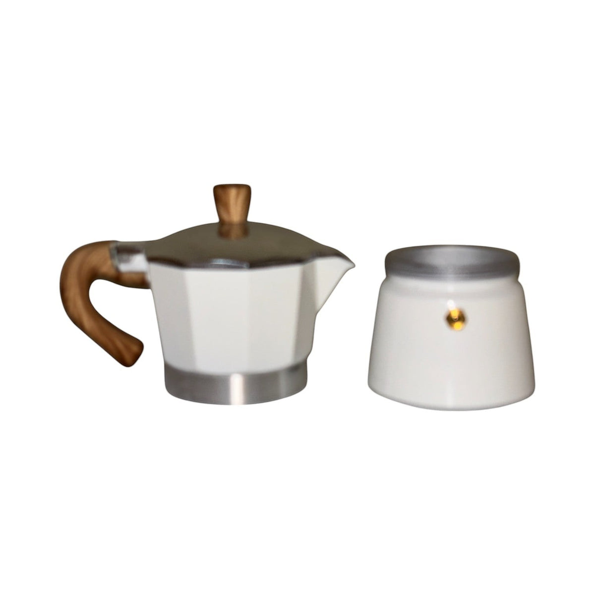 Moka Pot with Elegant Wooden Texture Handle (150ml / 3 Cup) - White