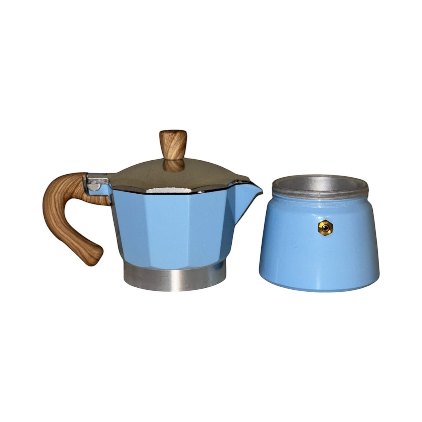 Moka Pot with Elegant Wooden Texture Handle (150ml / 3 Cup) - Blue