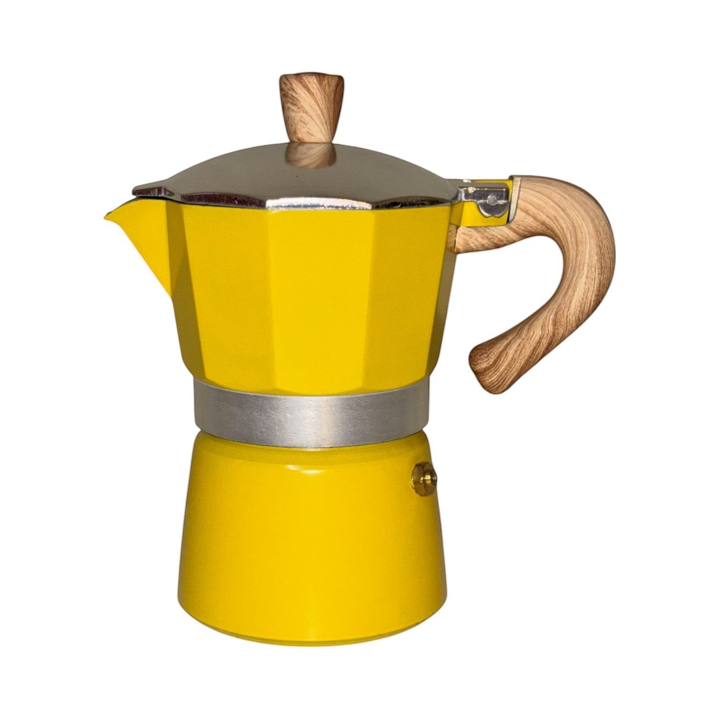 Moka Pot with Elegant Wooden Texture Handle (150ml / 3 Cup) - Yellow