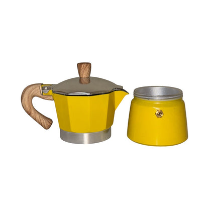 Moka Pot with Elegant Wooden Texture Handle (150ml / 3 Cup) - Yellow