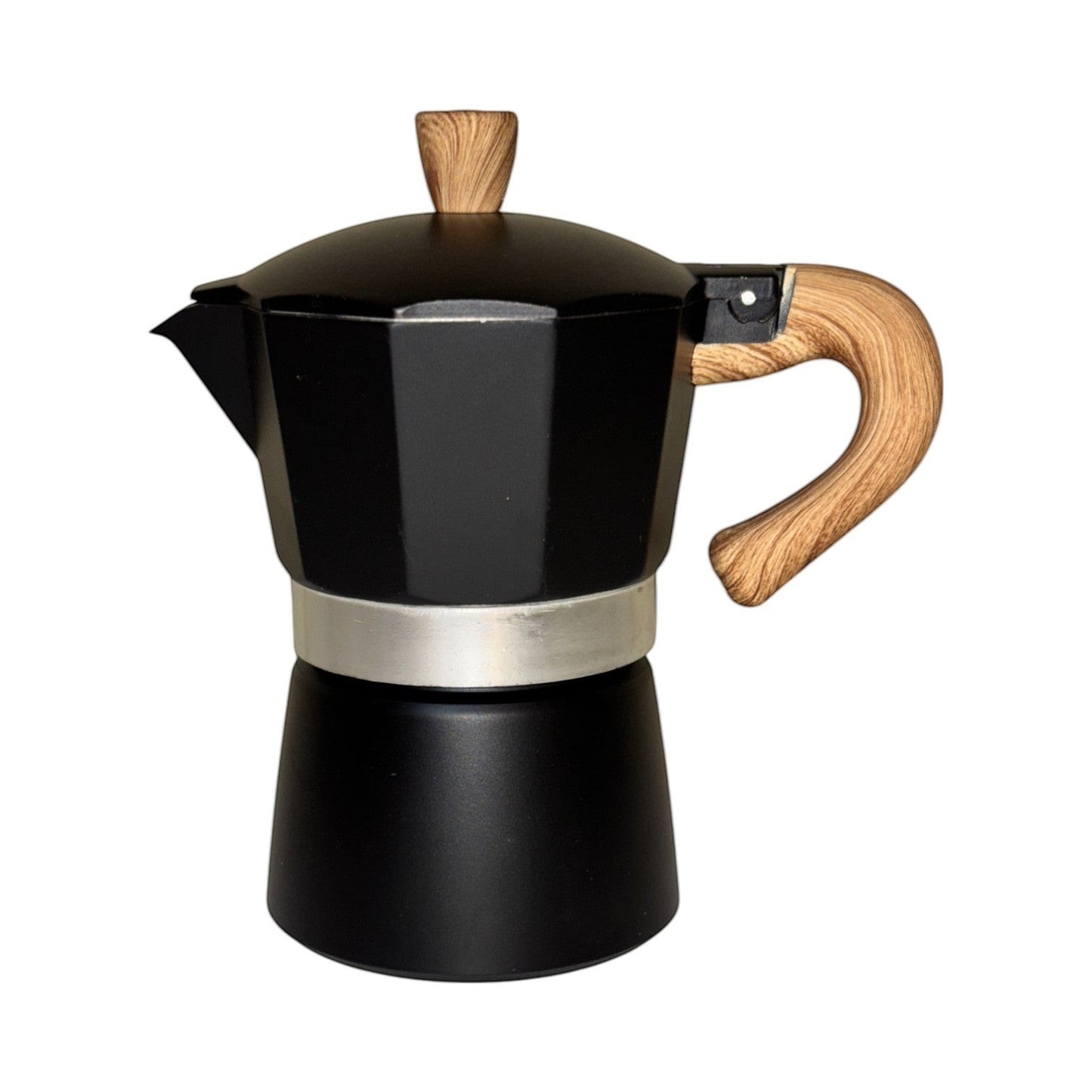 Moka Pot with Elegant Wooden Texture Handle (150ml / 3 Cup) - Black