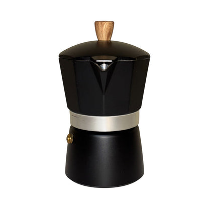 Moka Pot with Elegant Wooden Texture Handle (150ml / 3 Cup) - Black