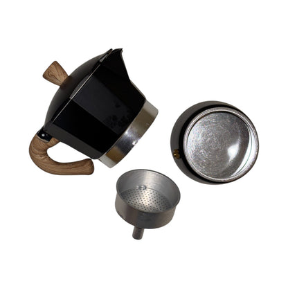 Moka Pot with Elegant Wooden Handle (150ml / 3 Cup) - Black