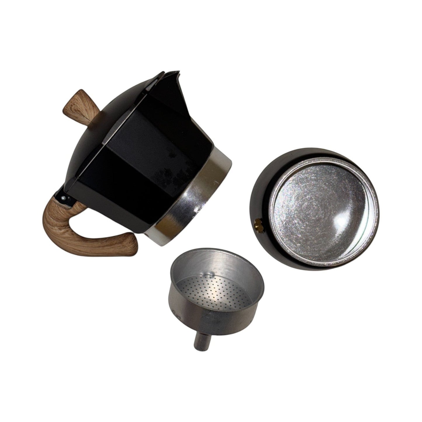 Moka Pot with Elegant Wooden Texture Handle (150ml / 3 Cup) - Black