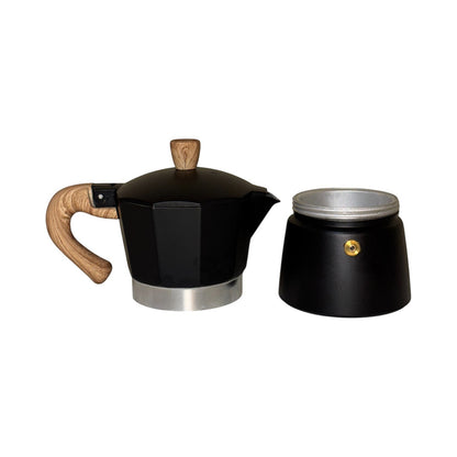 Moka Pot with Elegant Wooden Texture Handle (150ml / 3 Cup) - Black