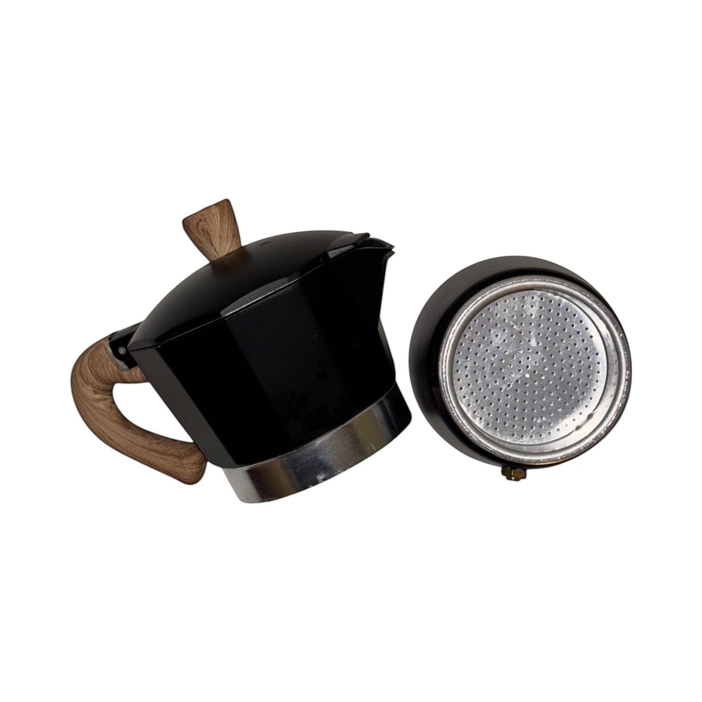 Moka Pot with Elegant Wooden Texture Handle (150ml / 3 Cup) - Black