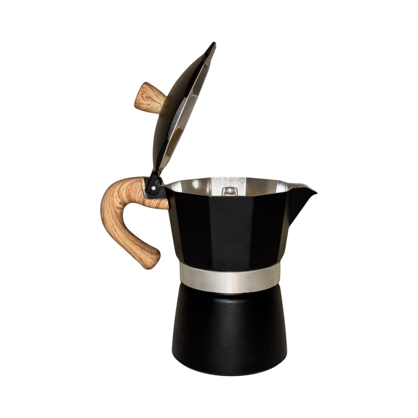 Moka Pot with Elegant Wooden Texture Handle (150ml / 3 Cup) - Black