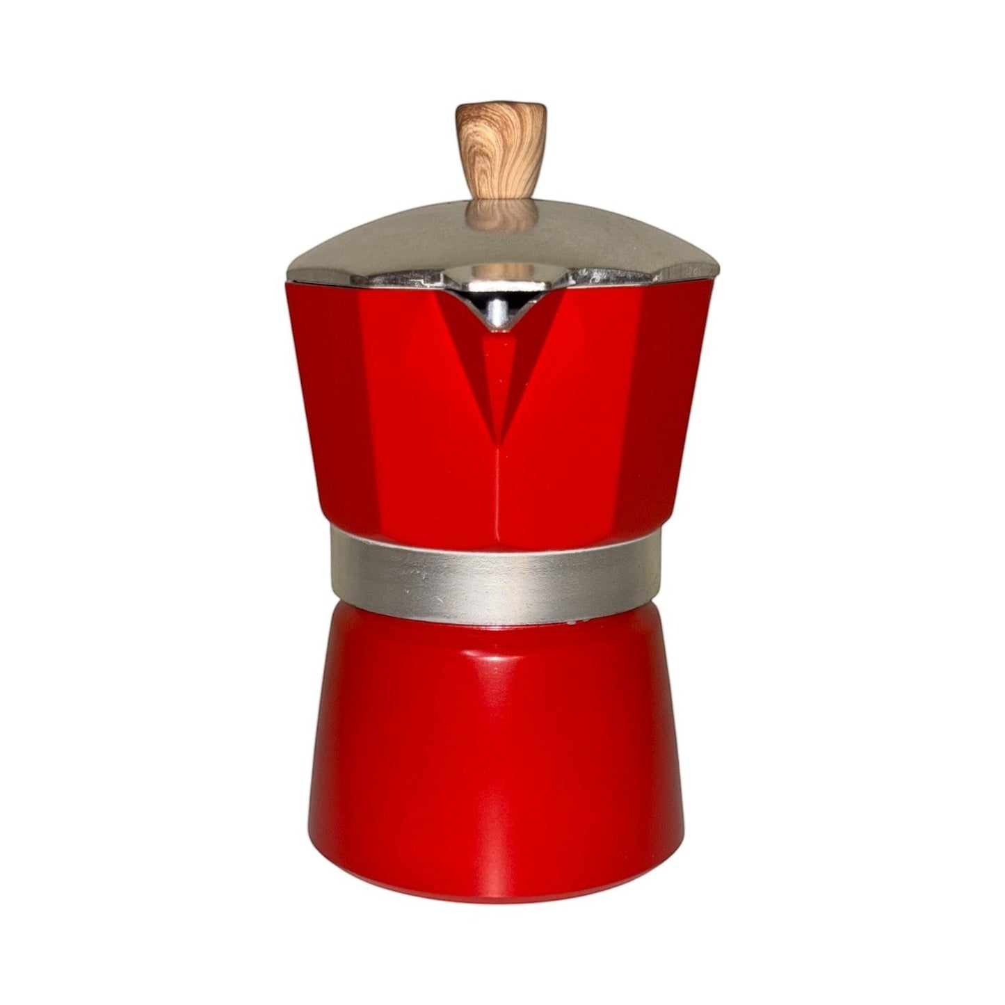 Moka Pot with Elegant Wooden Texture  Handle (150ml / 3 Cup) - Red