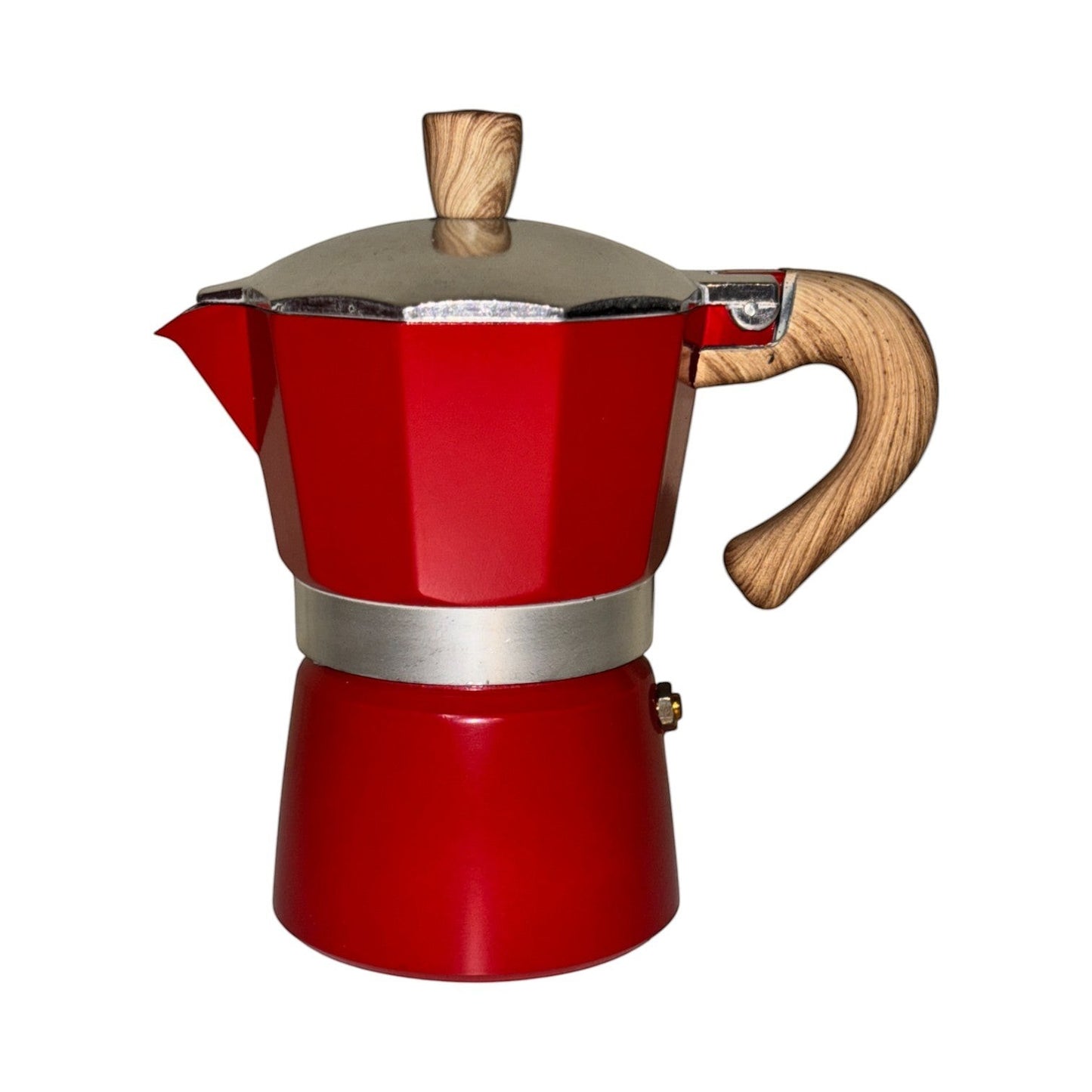 Moka Pot with Elegant Wooden Texture  Handle (150ml / 3 Cup) - Red