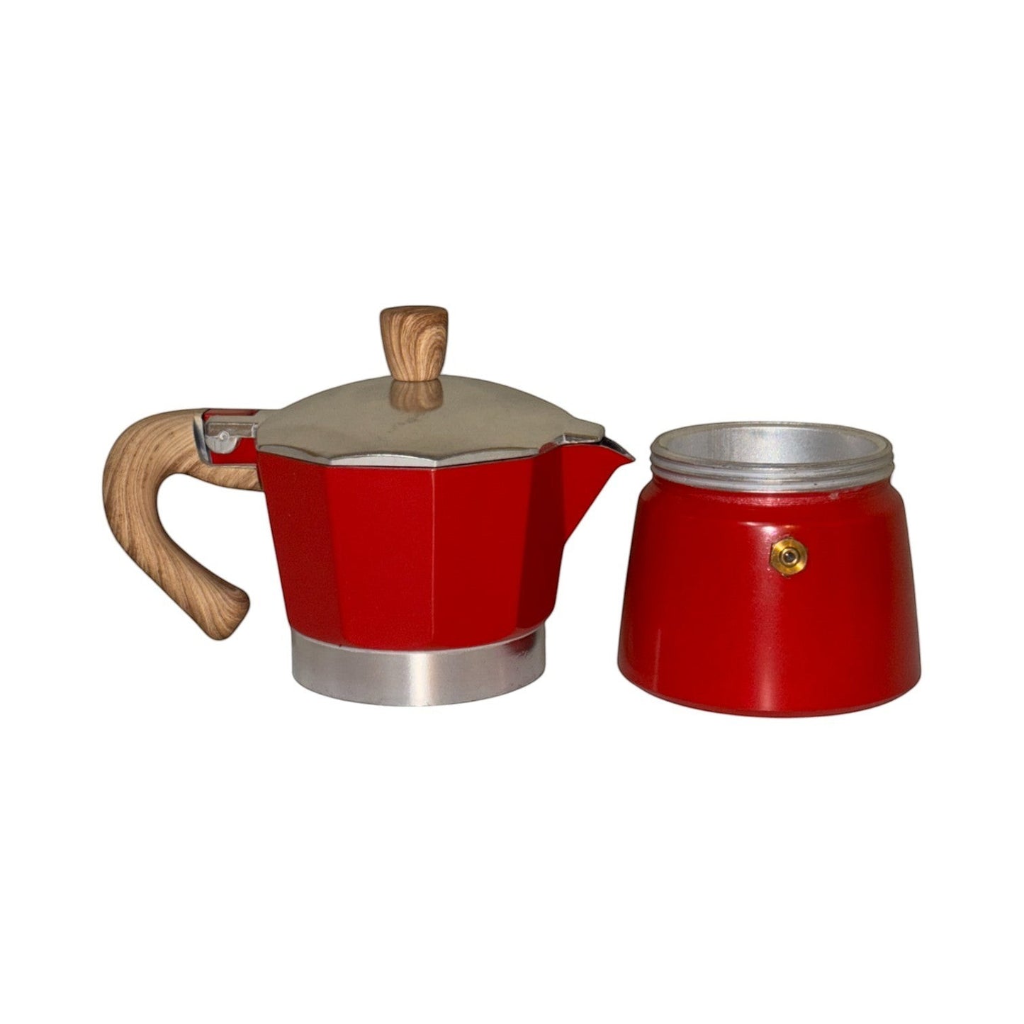 Moka Pot with Elegant Wooden Texture  Handle (150ml / 3 Cup) - Red