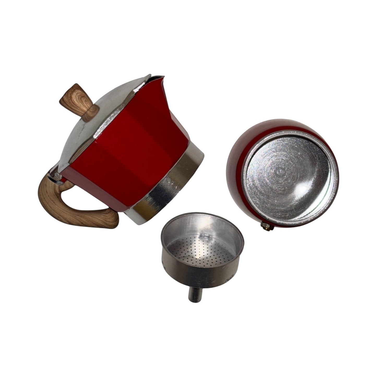 Moka Pot with Elegant Wooden Texture  Handle (150ml / 3 Cup) - Red