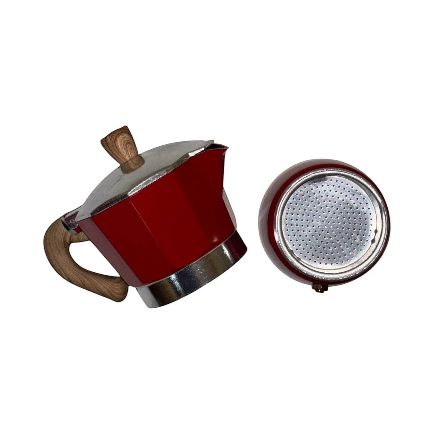 Moka Pot with Elegant Wooden Texture  Handle (150ml / 3 Cup) - Red