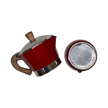 Moka Pot with Elegant Wooden Texture  Handle (150ml / 3 Cup) - Red