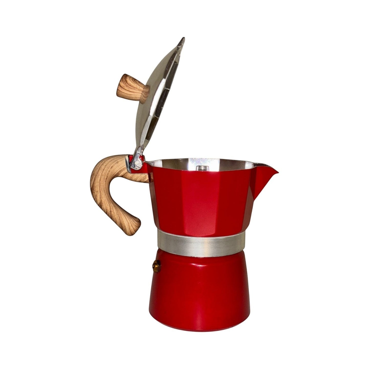 Moka Pot with Elegant Wooden Texture  Handle (150ml / 3 Cup) - Red