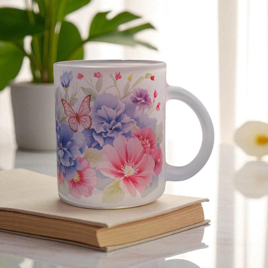 Violet Bloom Frosted Glass Mug