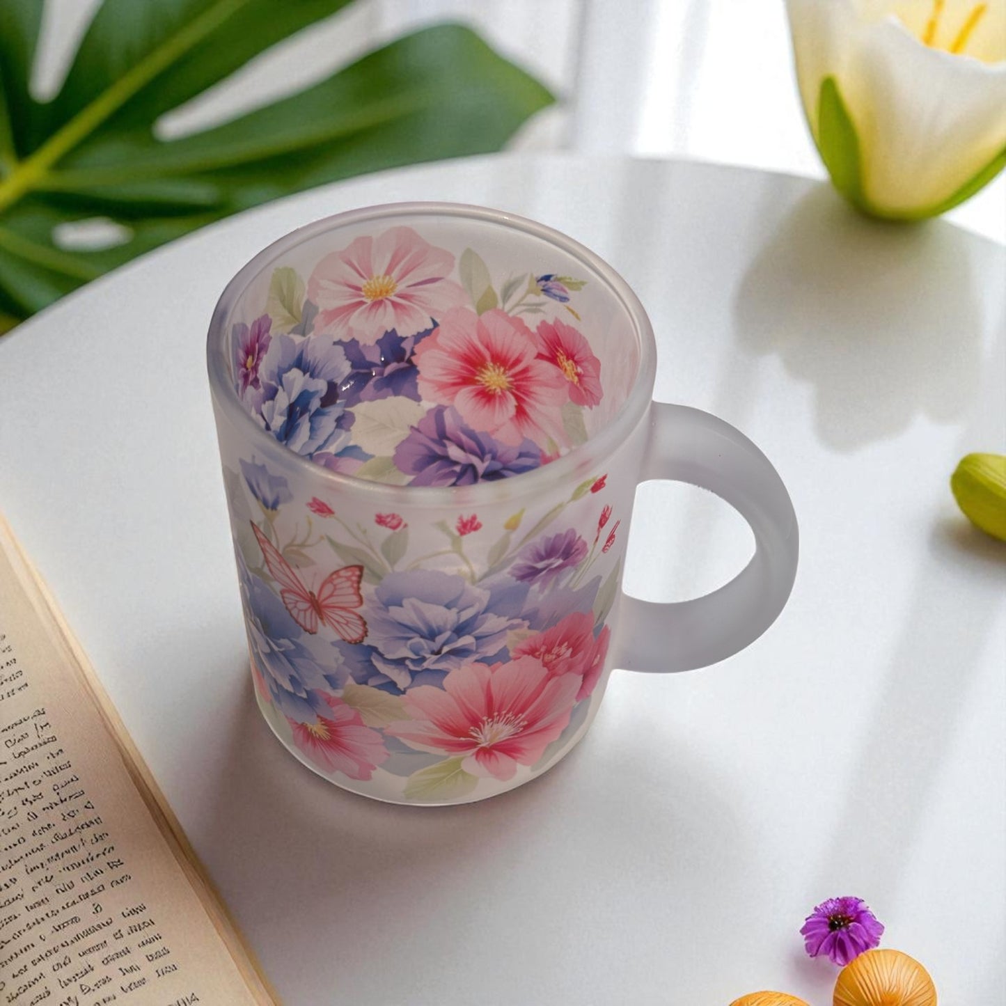 Violet Bloom Frosted Glass Mug