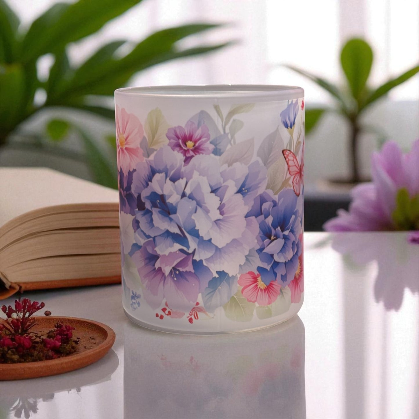 Violet Bloom Frosted Glass Mug