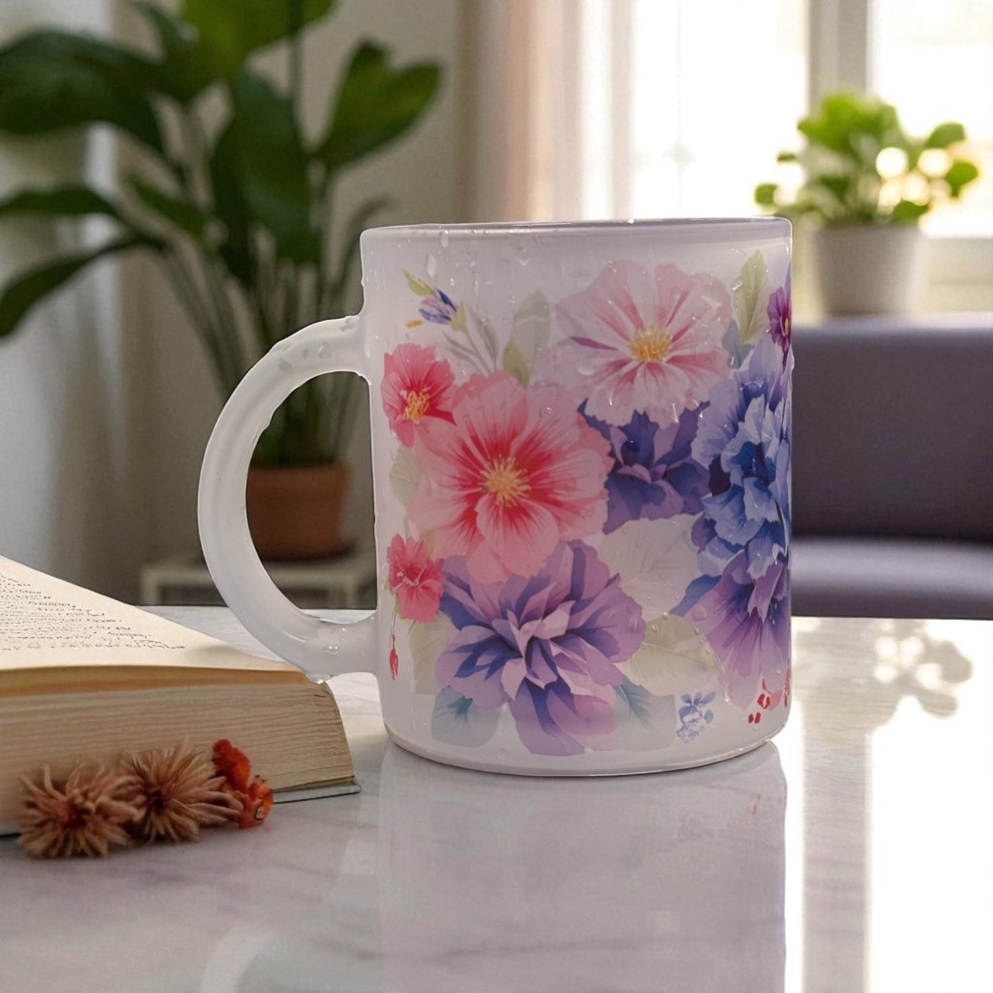 Violet Bloom Frosted Glass Mug