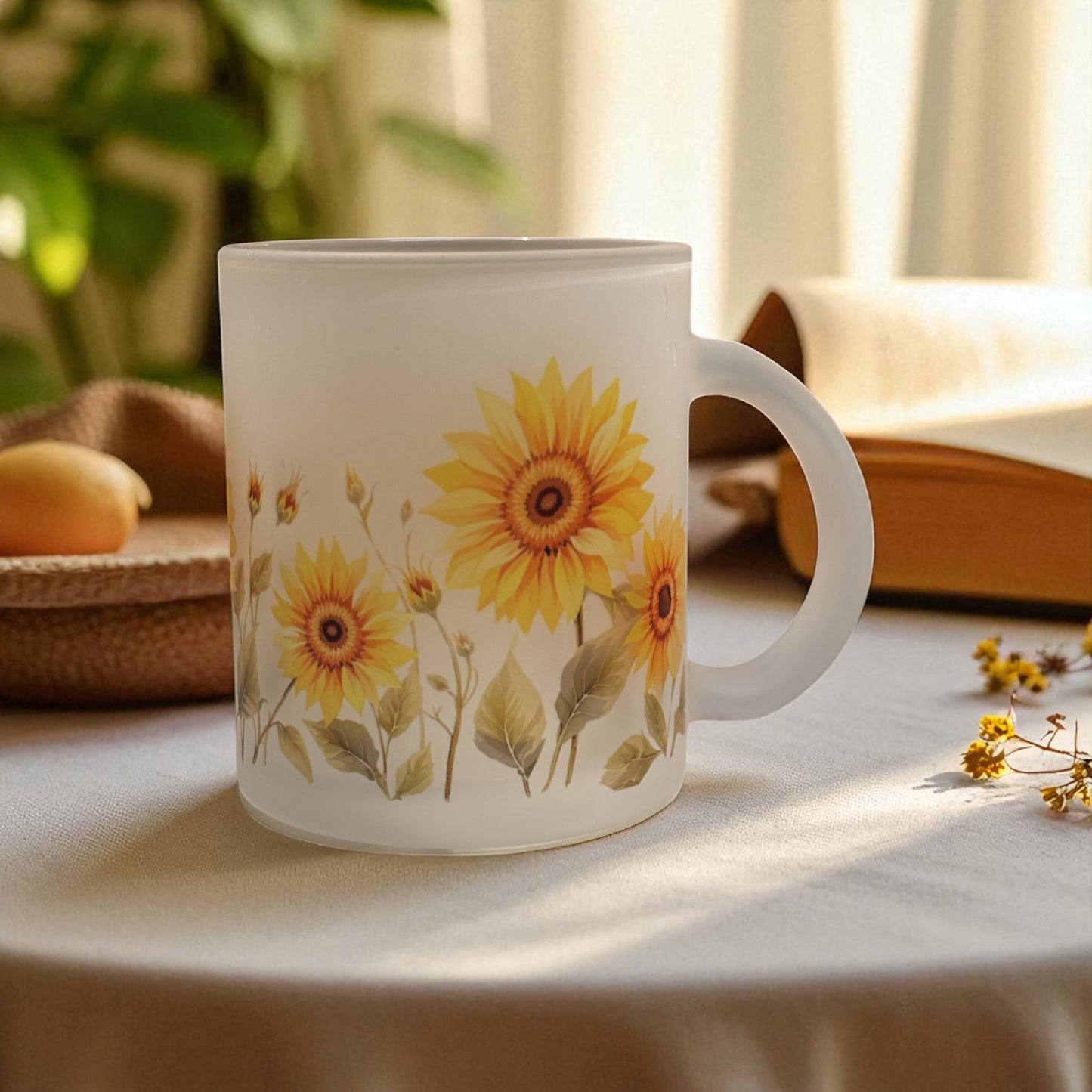 Whispering Sunflower Frosted Glass Mug