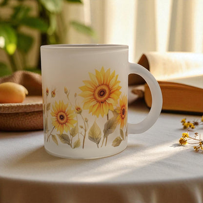 Whispering Sunflower Frosted Glass Mug