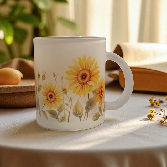 Whispering Sunflower Frosted Glass Mug
