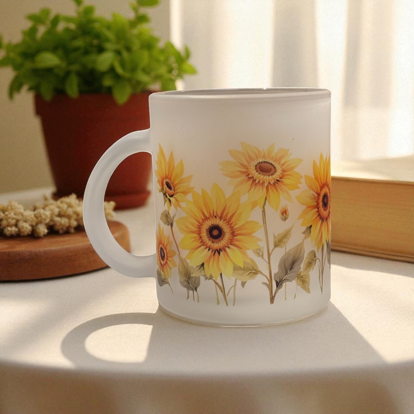 Whispering Sunflower Frosted Glass Mug