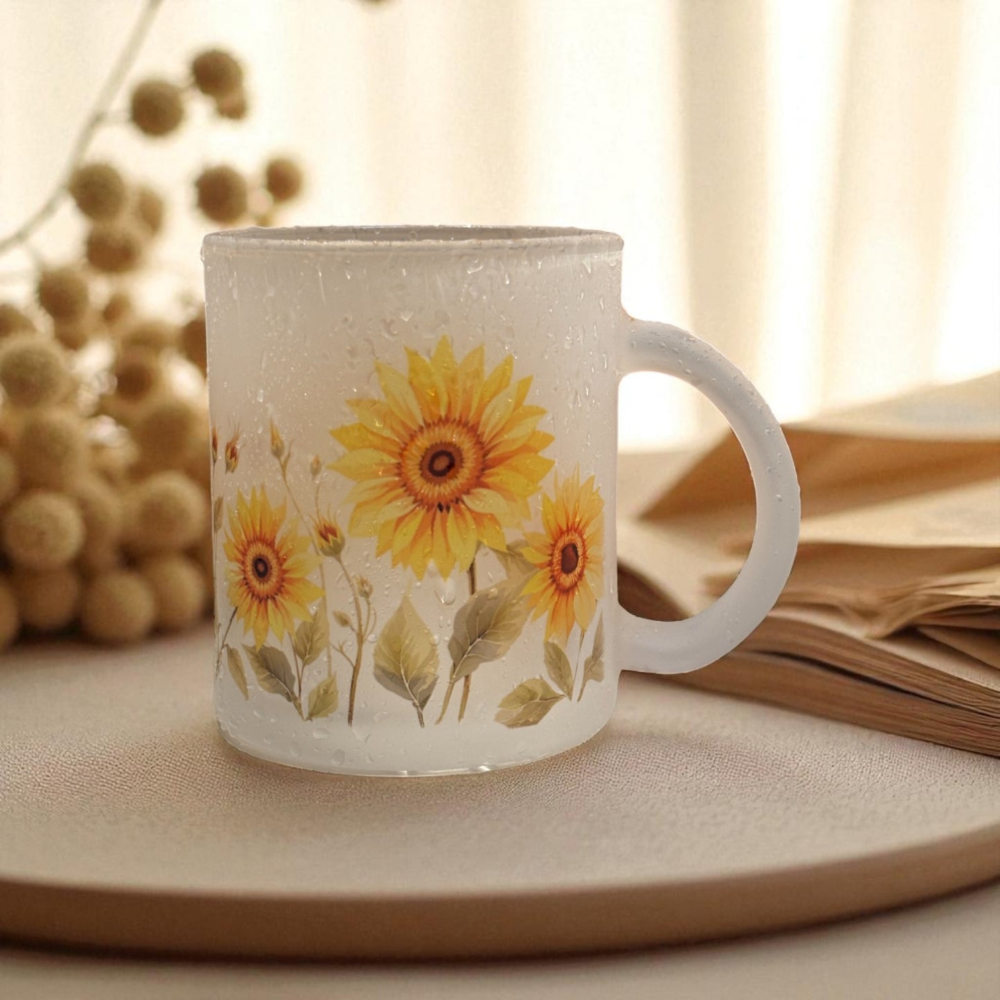 Whispering Sunflower Frosted Glass Mug