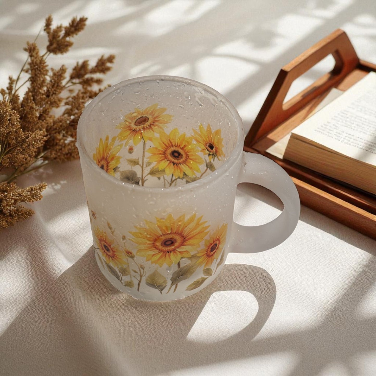 Whispering Sunflower Frosted Glass Mug