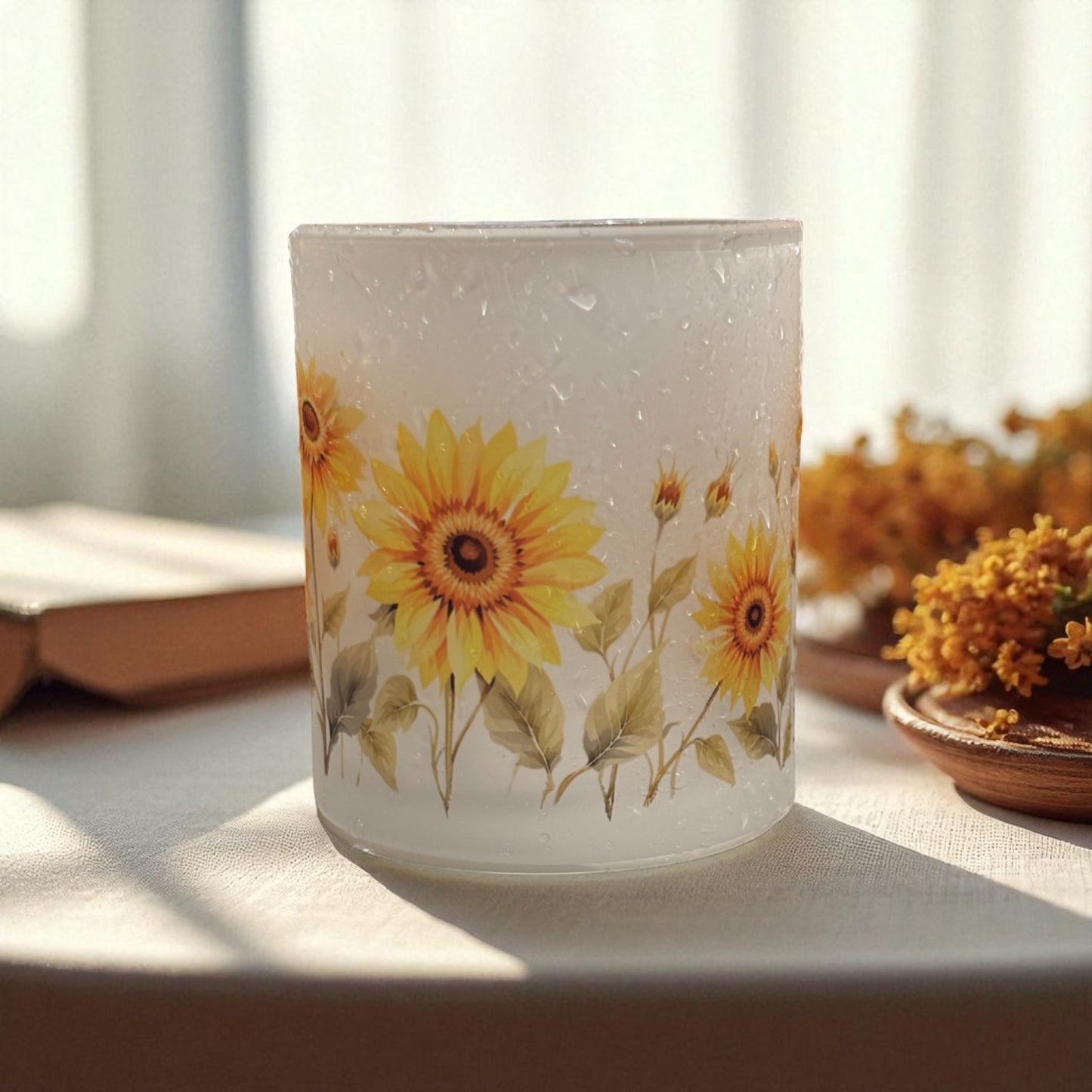Whispering Sunflower Frosted Glass Mug