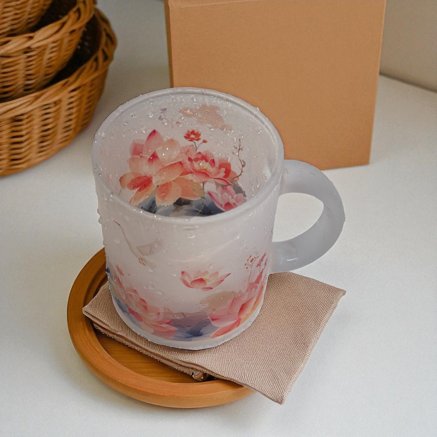 Zen Lotus Frosted Glass Mug