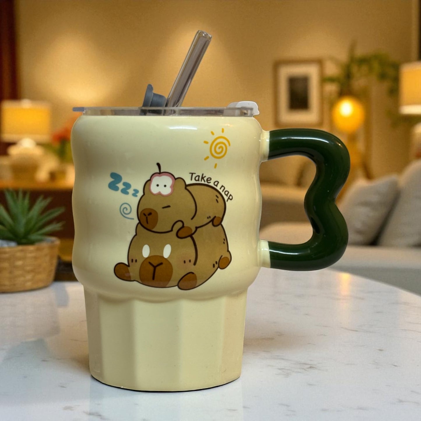 Multipurpose Capybara Ceramic Tumbler (With Straw and Lid)