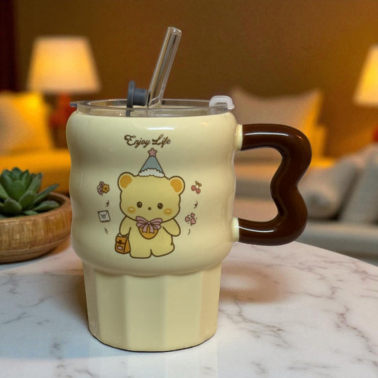 Multipurpose Bear Ceramic Tumbler (With Straw and Lid)