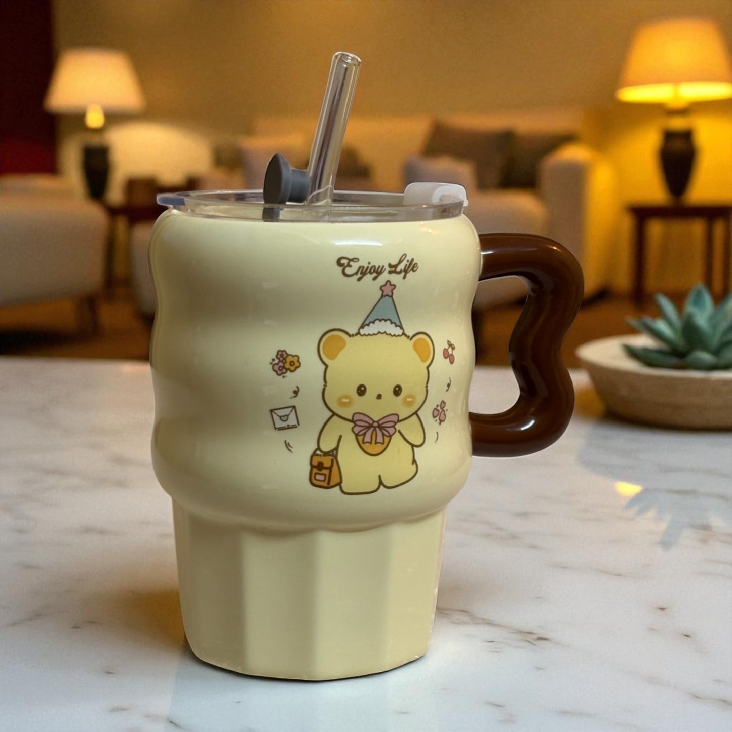 Multipurpose Bear Ceramic Tumbler (With Straw and Lid)