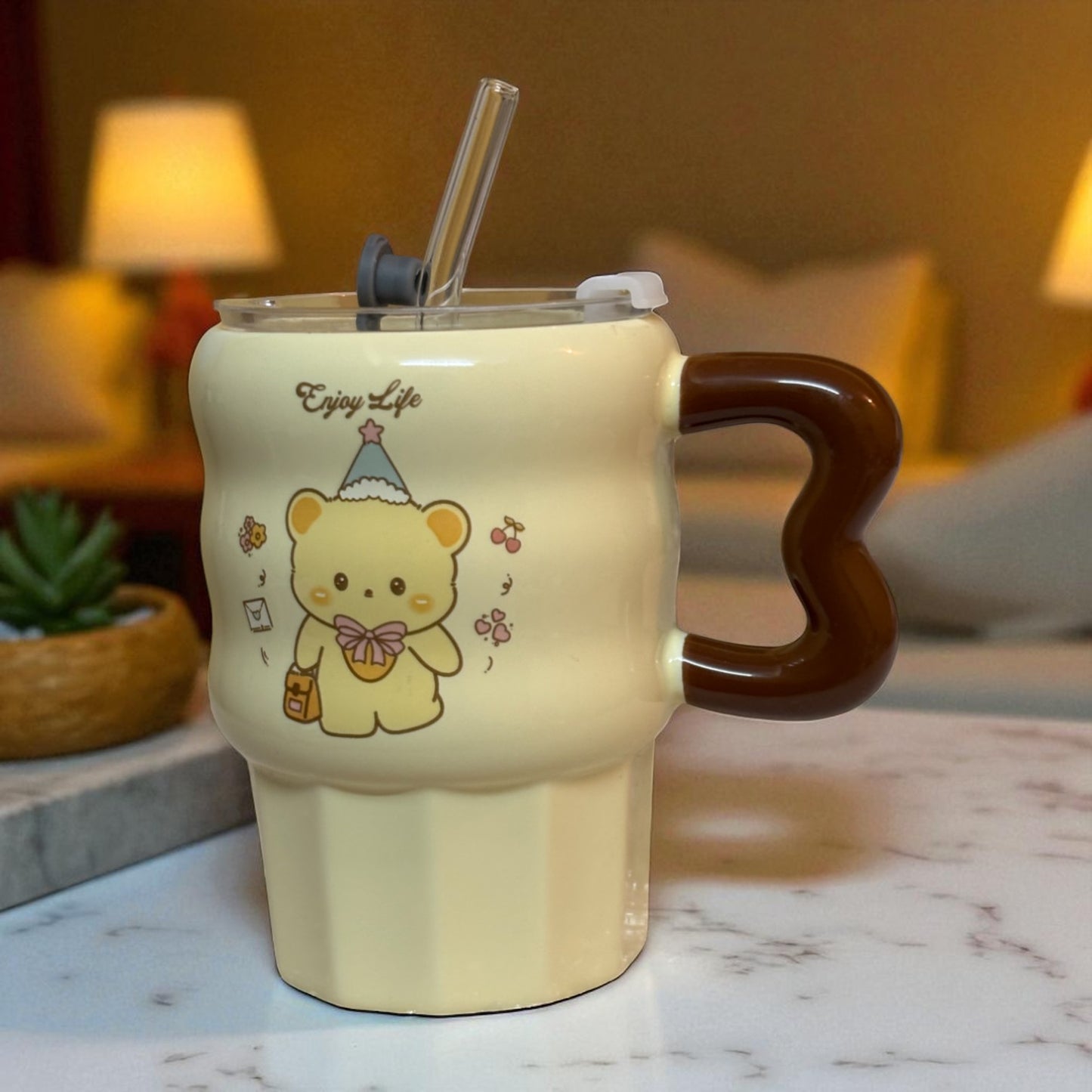 Multipurpose Bear Ceramic Tumbler (With Straw and Lid)
