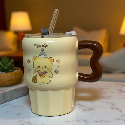 Multipurpose Bear Ceramic Tumbler (With Straw and Lid)